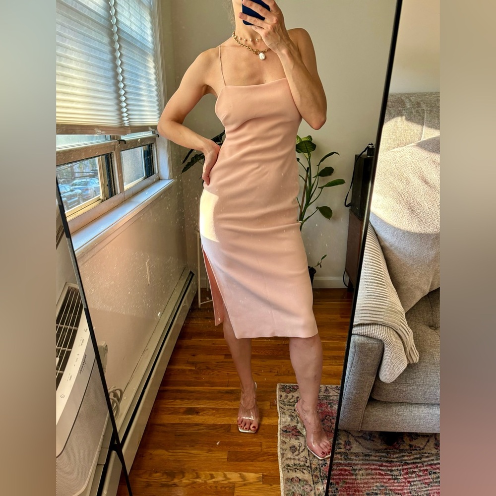 Flattering blush pink Bec & Bridge Midi Slip Dress